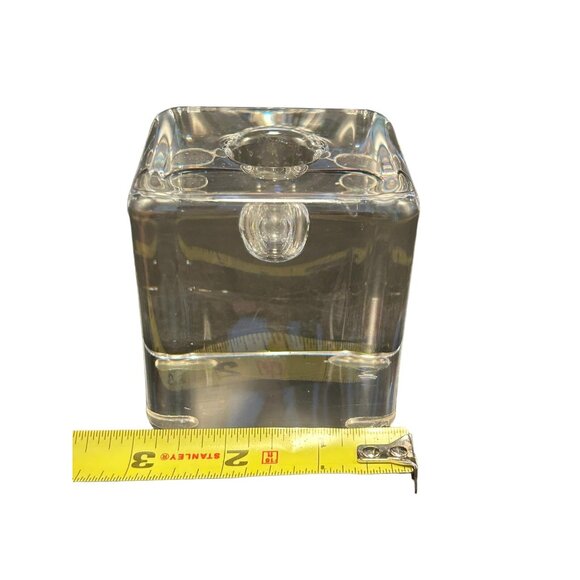 Kosta Boda *WARFF* Signed Swedish Art Glass Ice Block HEAVY Candle Holder 3"x3" - Picture 10 of 13